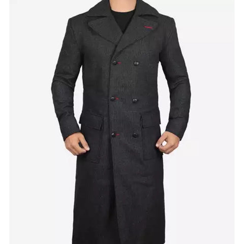 Mens Premium Double Breasted Grey Wool Coat