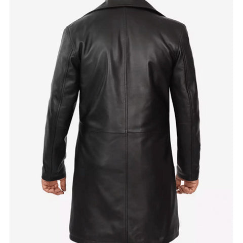 Mens Premium Lambskin Long Leather Coat Black