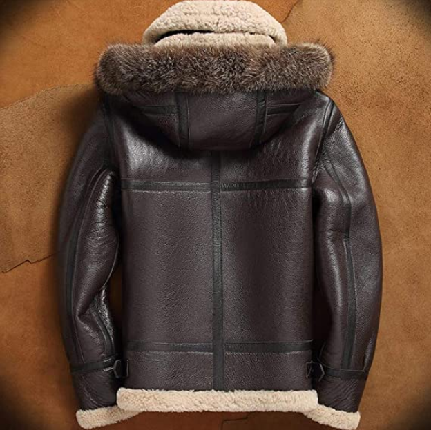 Mens RAF Sheepskin Jacket With Removable Hood Brown