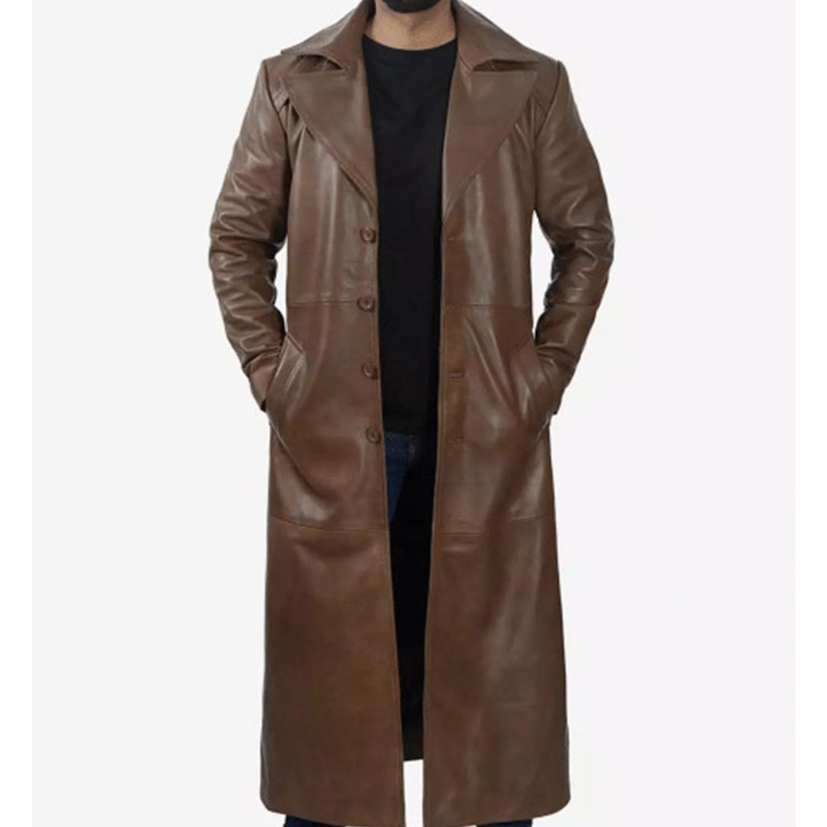 Men's Real Lambskin Leather Full Length Brown Trench Coat