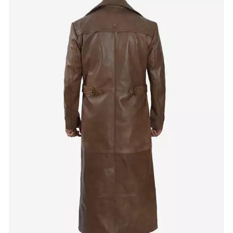 Men's Real Lambskin Leather Full Length Brown Trench Coat