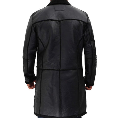 Mens Real Leather Black Shearling Long Length Coat