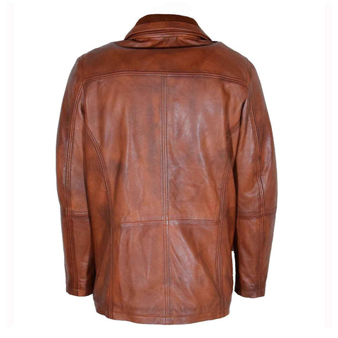 Mens Real Leather Coat Detachable Collar Lining George Cognac