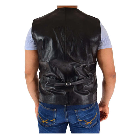 Mens Real Leather Gilet Vest Waistcoat SAM Black