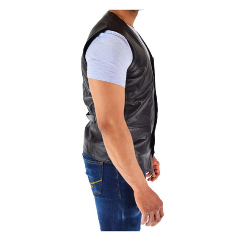 Mens Real Leather Gilet Vest Waistcoat SAM Black