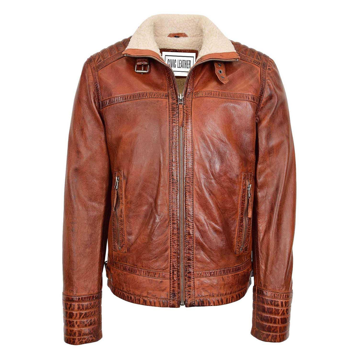 Mens Real Leather Sherpa Lined Jacket Alfie Brown