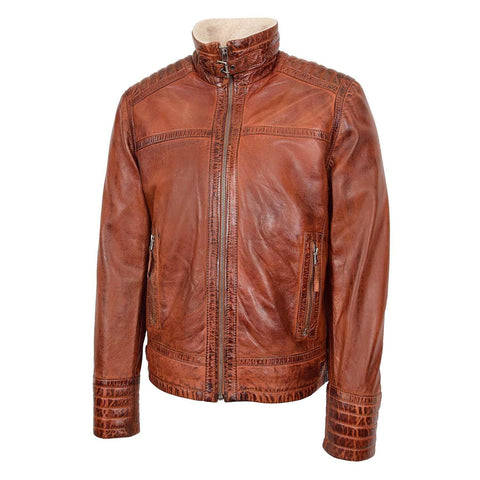 Mens Real Leather Sherpa Lined Jacket Alfie Brown