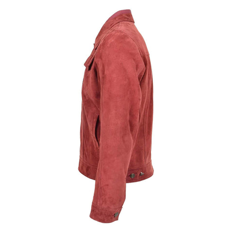 Mens Real Suede Trucker Harrington Jacket Daryl Burgundy