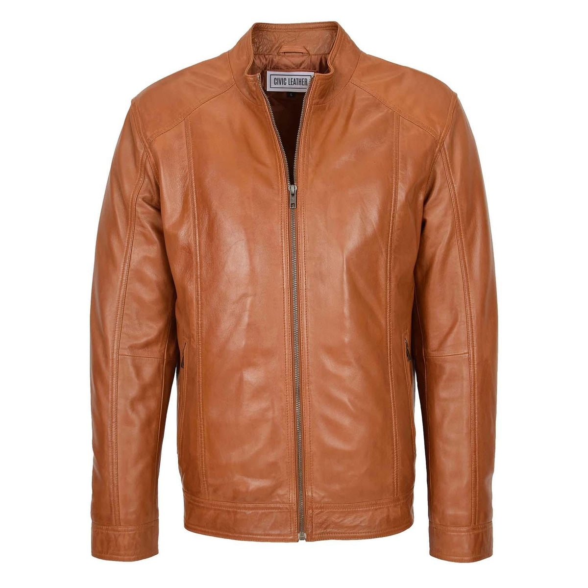 Mens Soft Leather Casual Plain Zip Jacket Matt Tan