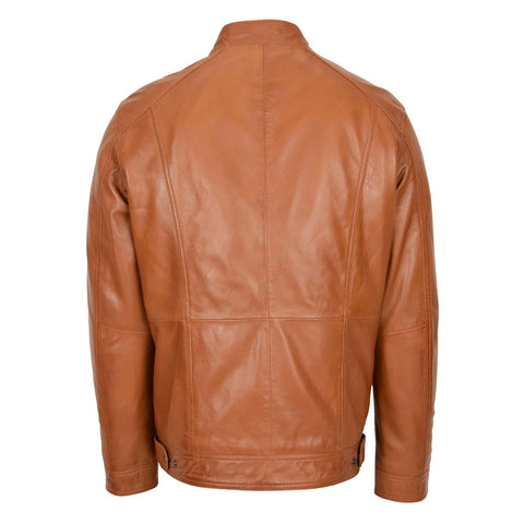 Mens Soft Leather Casual Plain Zip Jacket Matt Tan