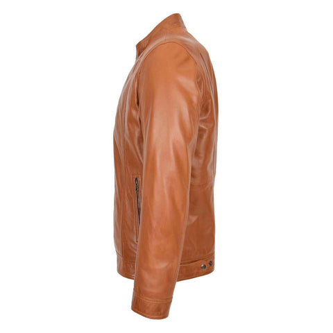 Mens Soft Leather Casual Plain Zip Jacket Matt Tan