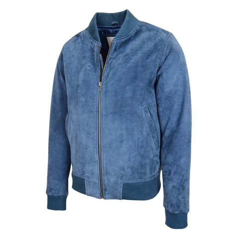 Mens Suede MA-1 Bomber Jacket Trevor Blue