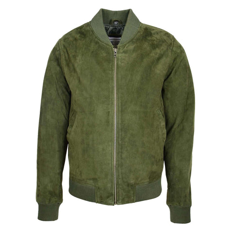 Mens Suede MA-1 Bomber Jacket Trevor Green