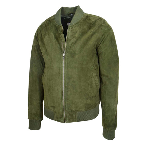 Mens Suede MA-1 Bomber Jacket Trevor Green