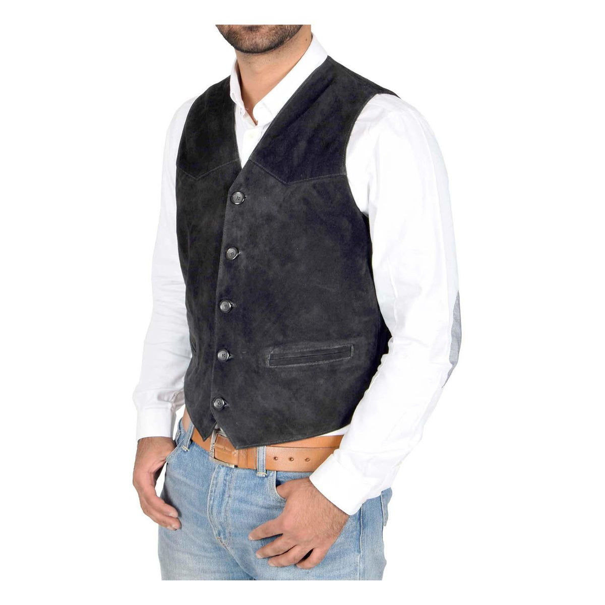 Mens Suede Button Fastening Waistcoat Don Black