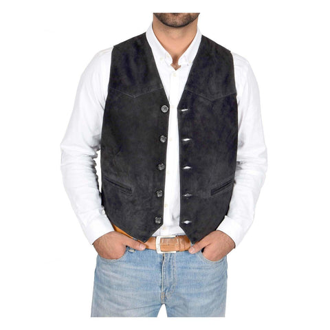 Mens Suede Button Fastening Waistcoat Don Black