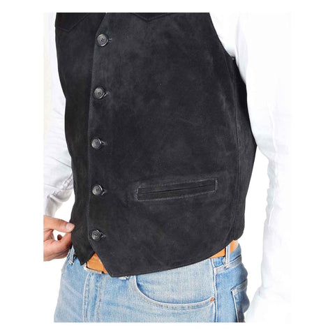 Mens Suede Button Fastening Waistcoat Don Black