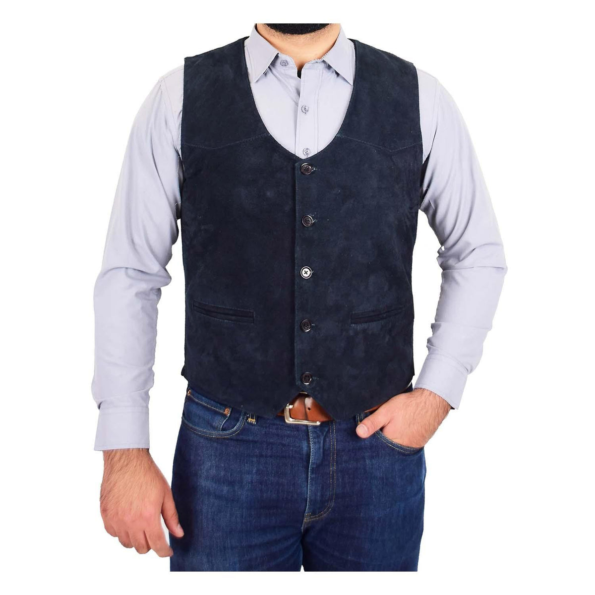 Mens Suede Button Fastening Waistcoat Don Navy