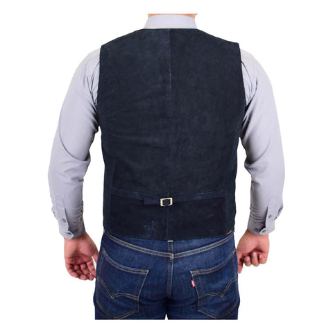 Mens Suede Button Fastening Waistcoat Don Navy