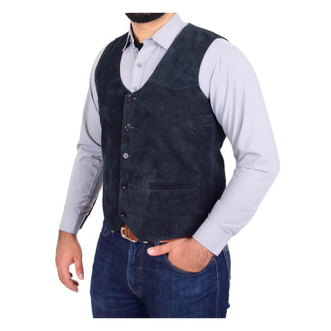 Mens Suede Button Fastening Waistcoat Don Navy