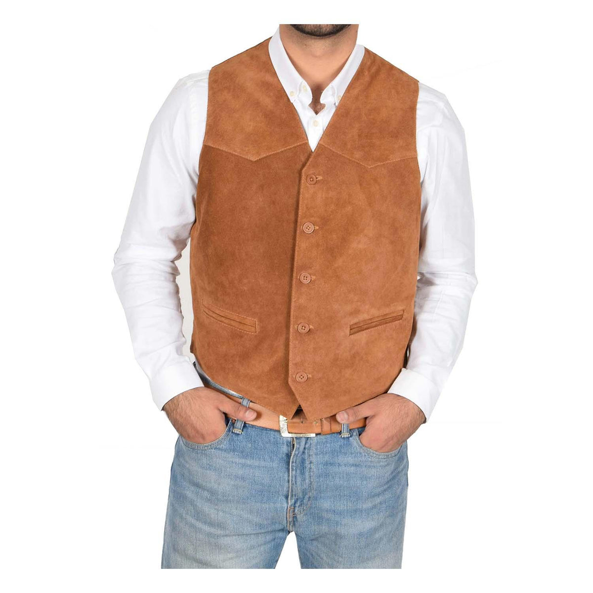 Mens Suede Button Fastening Waistcoat Don Tan