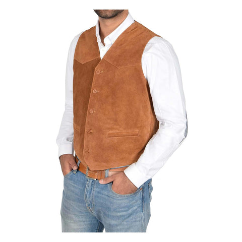 Mens Suede Button Fastening Waistcoat Don Tan