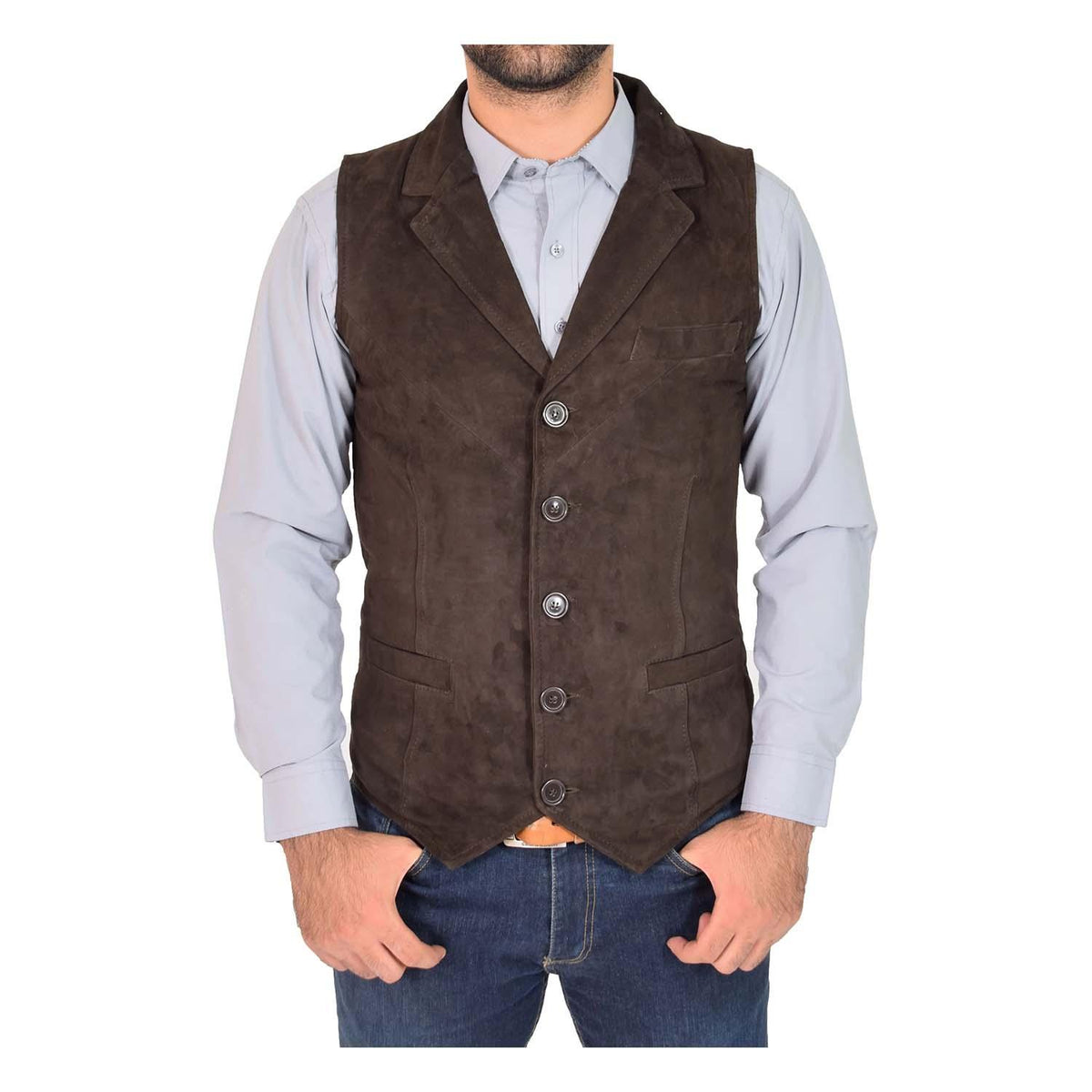 Mens Suede Buttoned Waistcoat Gilet Devin Brown