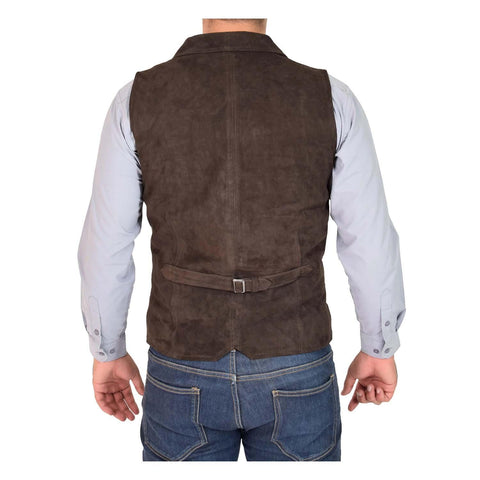 Mens Suede Buttoned Waistcoat Gilet Devin Brown