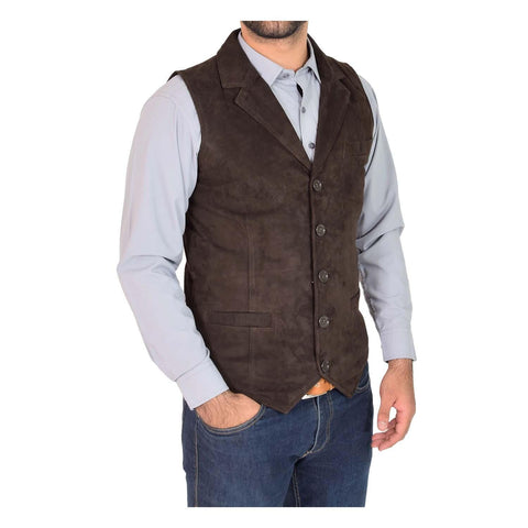 Mens Suede Buttoned Waistcoat Gilet Devin Brown