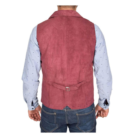 Mens Suede Buttoned Waistcoat Gilet Devin Burgundy