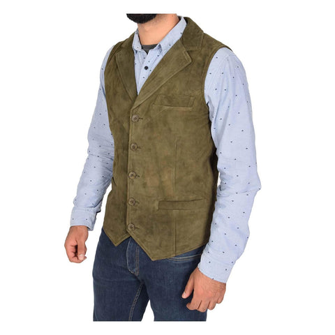 Mens Suede Buttoned Waistcoat Gilet Devin Green