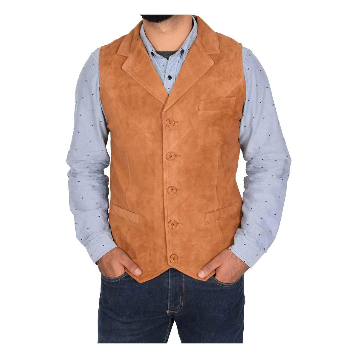 Mens Suede Buttoned Waistcoat Gilet Devin Tan