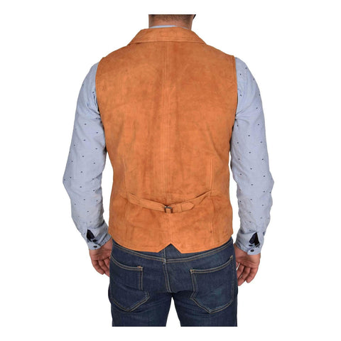 Mens Suede Buttoned Waistcoat Gilet Devin Tan