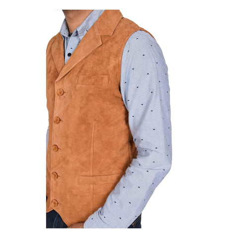 Mens Suede Buttoned Waistcoat Gilet Devin Tan