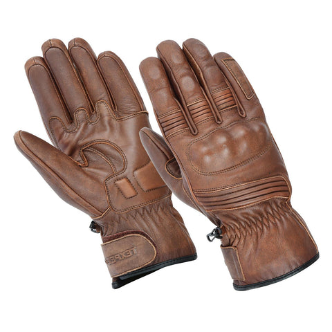 Motorcycle Leather Gloves With CE Armour Protection Brown