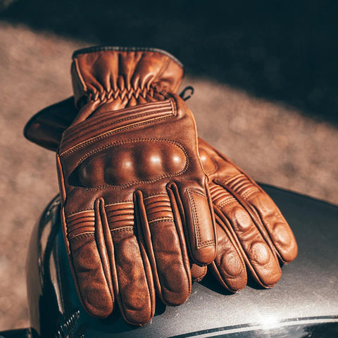 Motorcycle Leather Gloves With CE Armour Protection Brown