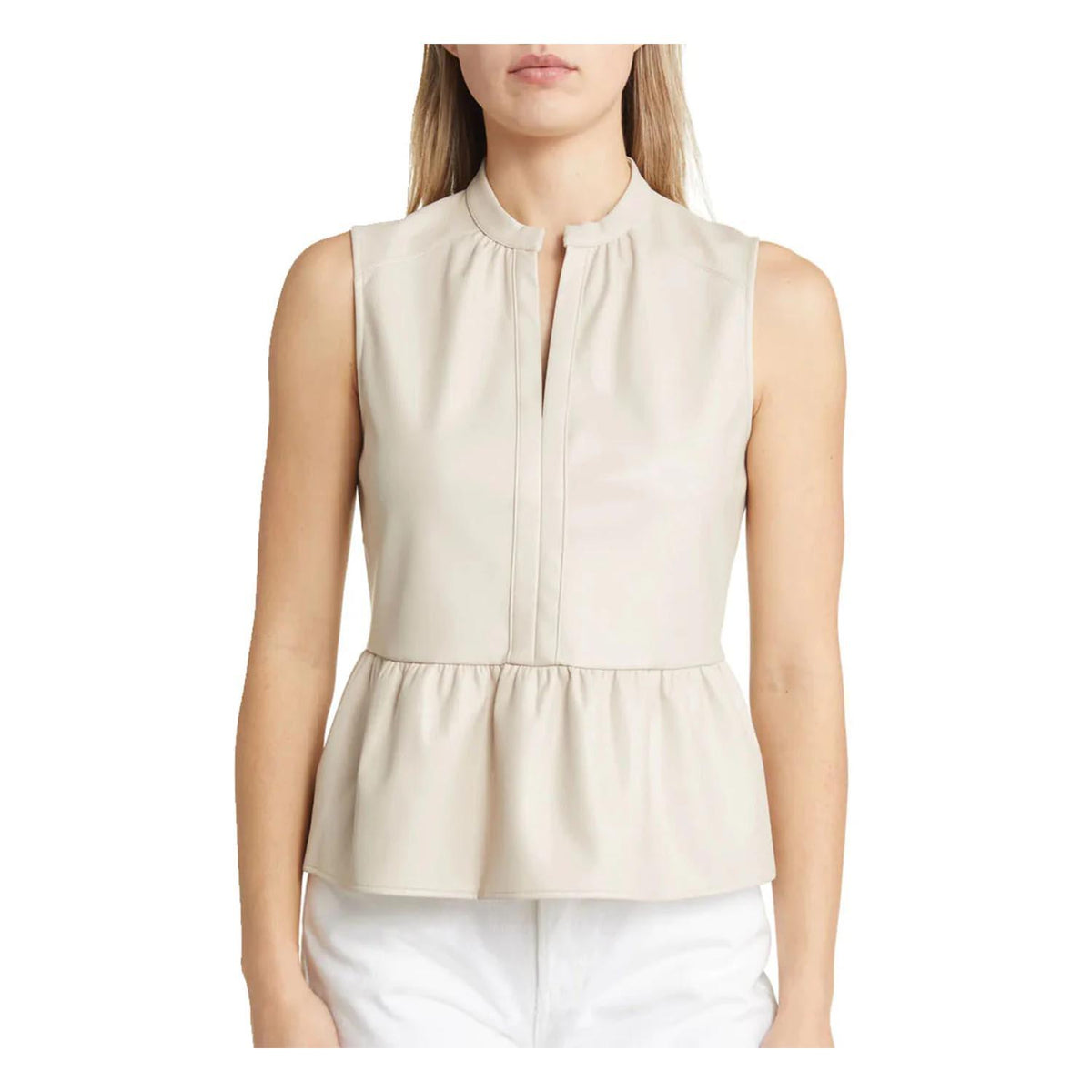 Off White Minimal Peplum Women's Leather Tank Top