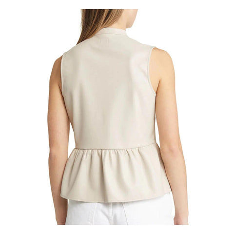 Off White Minimal Peplum Women's Leather Tank Top