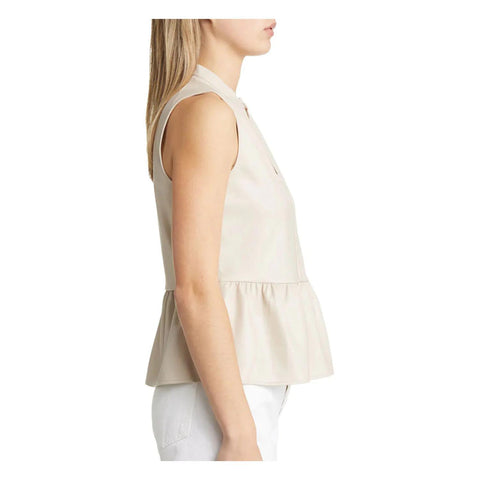 Off White Minimal Peplum Women's Leather Tank Top