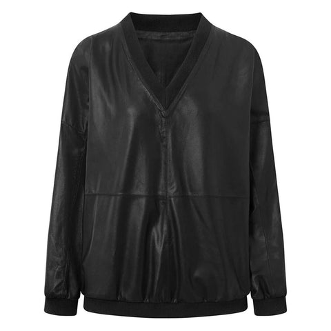 Sporty Kendra Long-Sleeved Women's Leather Top Nero Black