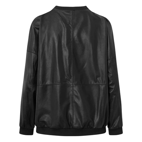 Sporty Kendra Long-Sleeved Women's Leather Top Nero Black