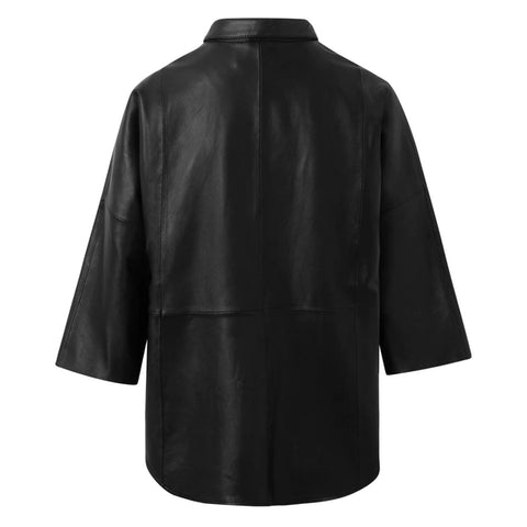 Tenna Loose Fitting Women's Leather Shirt Nero Black