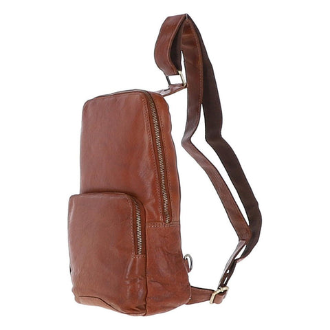 Unisex Medium Luxury Leather Sling Bag Tan