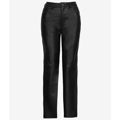 Women's Black Leather Trousers Wide Leg Pants with Multiple Pockets