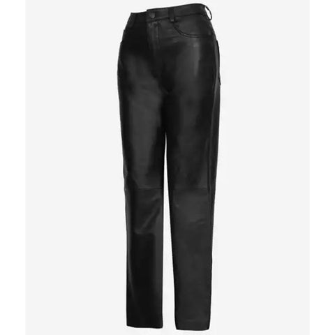 Women's Black Leather Trousers Wide Leg Pants with Multiple Pockets