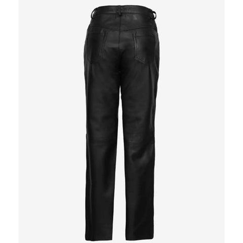 Women's Black Leather Trousers Wide Leg Pants with Multiple Pockets