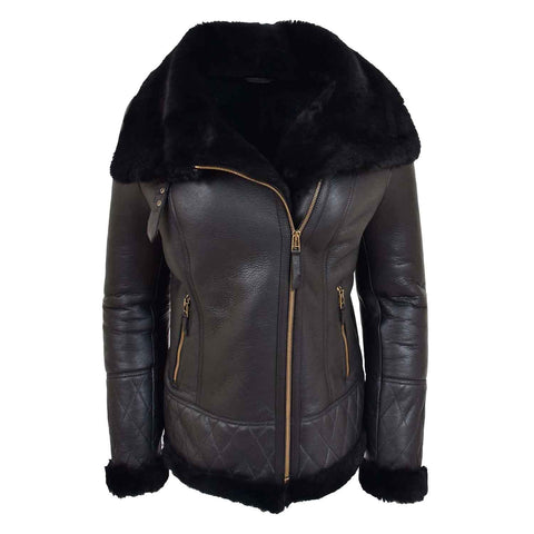 Womens Merino Sheepskin Aviator Jacket Isabelle Black