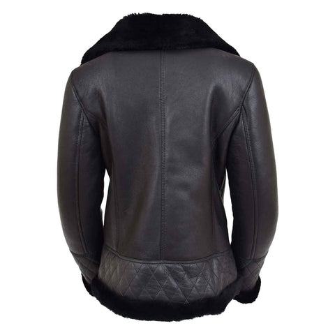 Womens Merino Sheepskin Aviator Jacket Isabelle Black