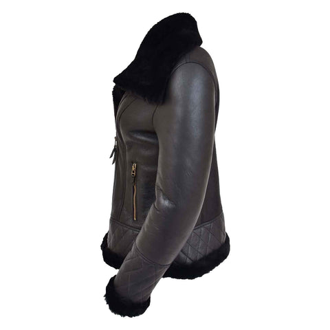 Womens Merino Sheepskin Aviator Jacket Isabelle Black