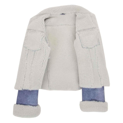 Womens Real Sheepskin Trucker Jacket Kylie Denim Blue